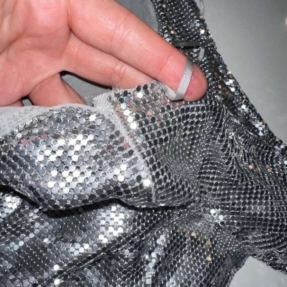 EXPRESS silver metal mesh chain mail halter party holiday Studio 54 Y2K runway - Picture 9 of 10